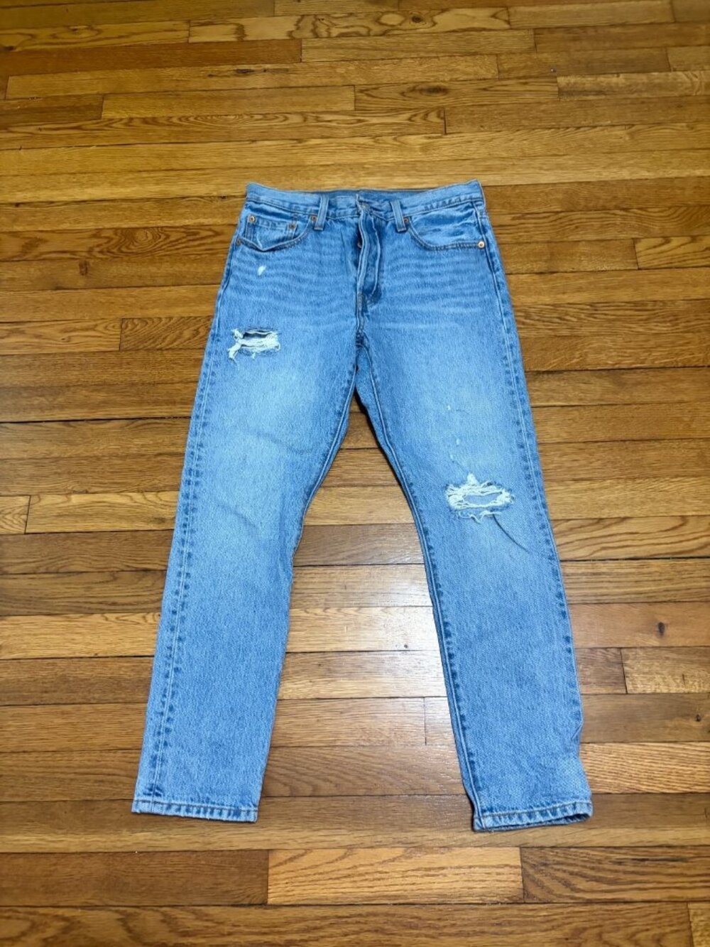 Levi's Womens 501S Skinny Jeans Sz 28 (29x28) Blue Distressed Denim Button Fly
